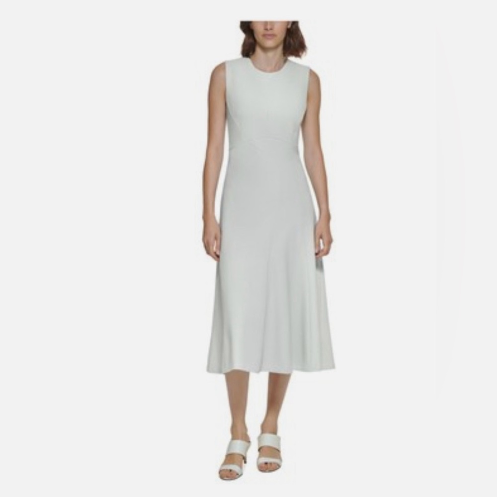 Calvin Klein White Sleeveless Midi Dress. NWT